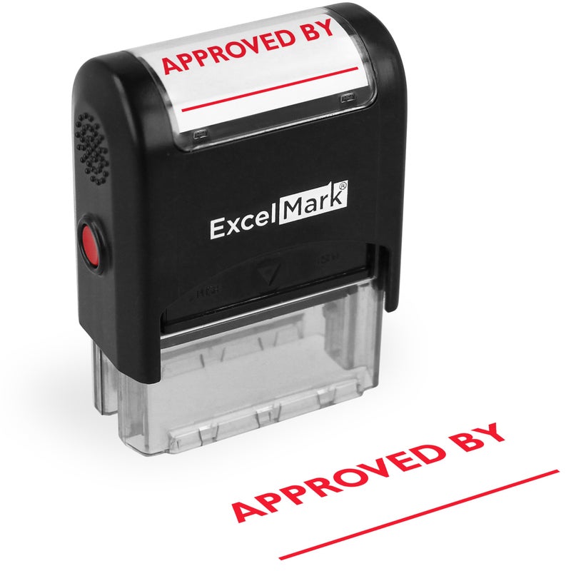 ExcelMark Approved by - Self-Inking Rubber Stamp - A1539 Red Ink - Image 1